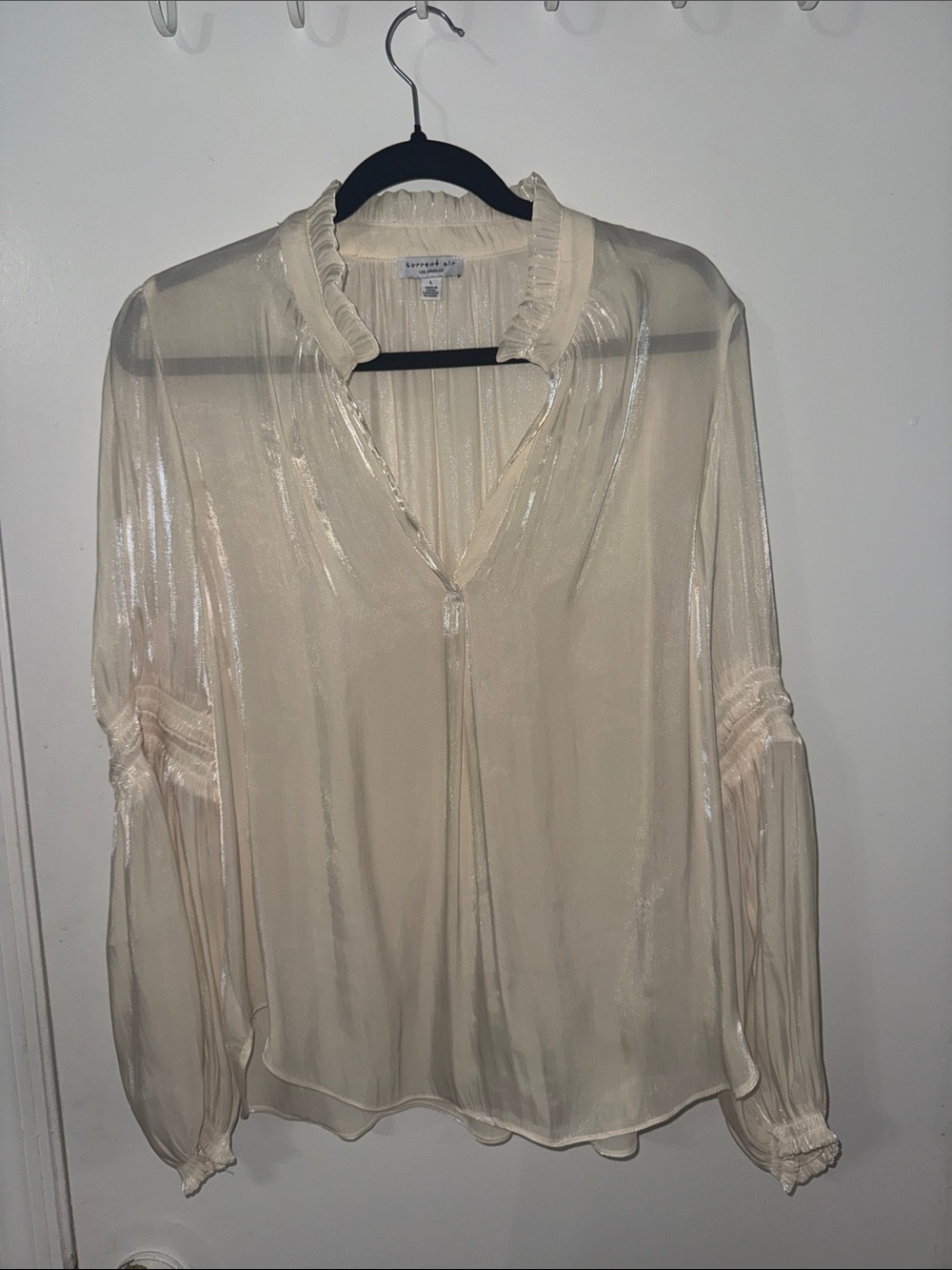 Anthropologie Current Air Dramatic Poet Sleeve Shimmery Blouse SZ L